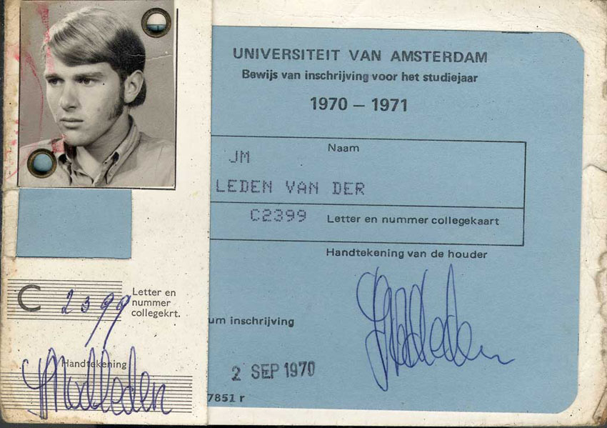 collegekaart Universiteit van Amsterdam, 1970